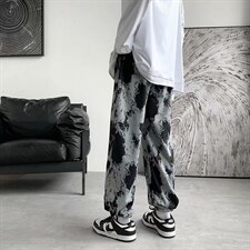 ins潮高街扎染直筒束脚裤宽松高腰bf休闲设计感阔腿裤K1239-P28，男装休闲裤，星座512-4