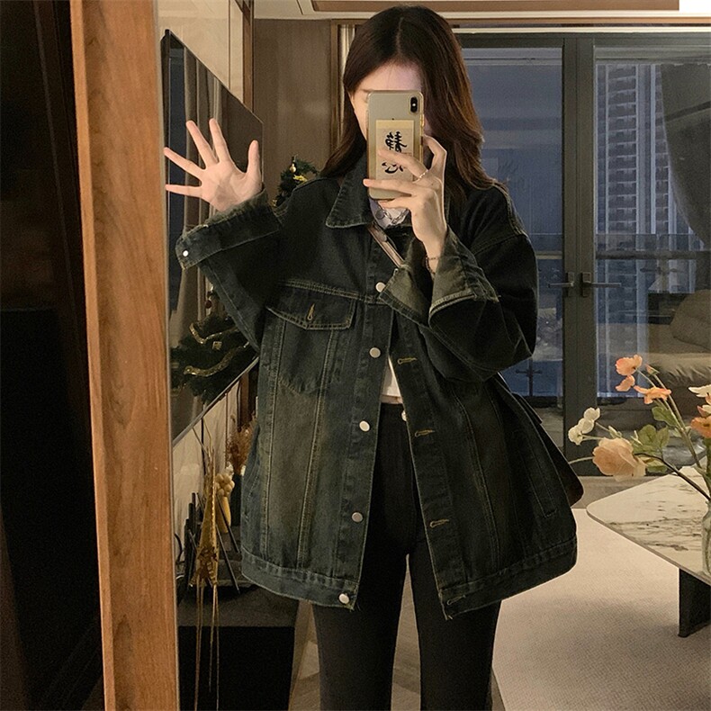 美式高街复古宽松水洗做旧牛仔外套女2025春秋新款C745-88图片