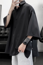 新款纯色侧边排扣开叉小众男女短袖衬衫A071-C17-P35，男装T恤，电商A071