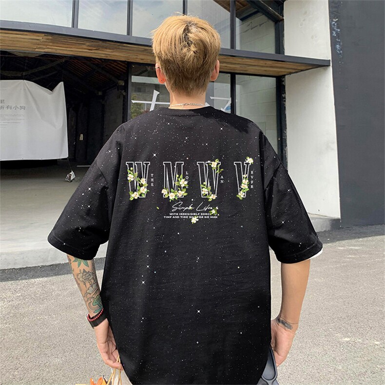 可48小时发货支持抖音得物来样二开美式满天星亮片短袖T恤MTX641,男装T恤,电商A486