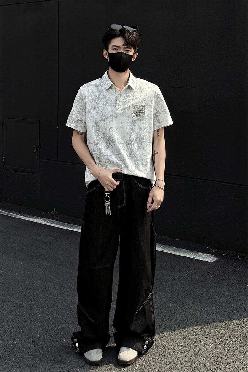 25夏新高品质男风满天星刺绣polo短T黑墙705-1-T005-P48无差价,男装Polo衫,星座705-1
