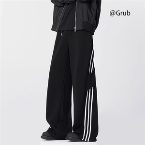 美式条纹三条杠裤子男款春秋款百搭直筒宽松阔腿卫裤运动休闲长裤图片