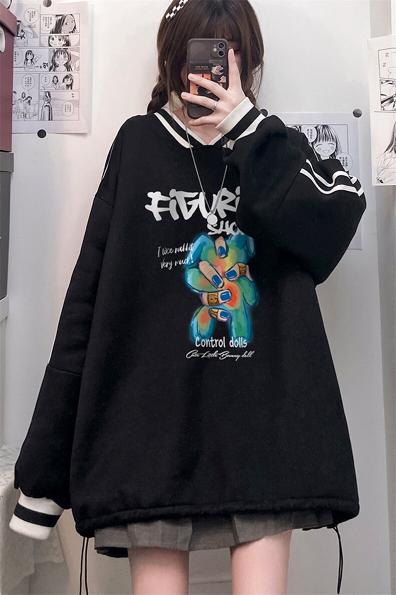 秋冬中性韩版新款宽松情侣V领休闲加绒卫衣男女潮B608P55控68，男装卫衣，电商A268