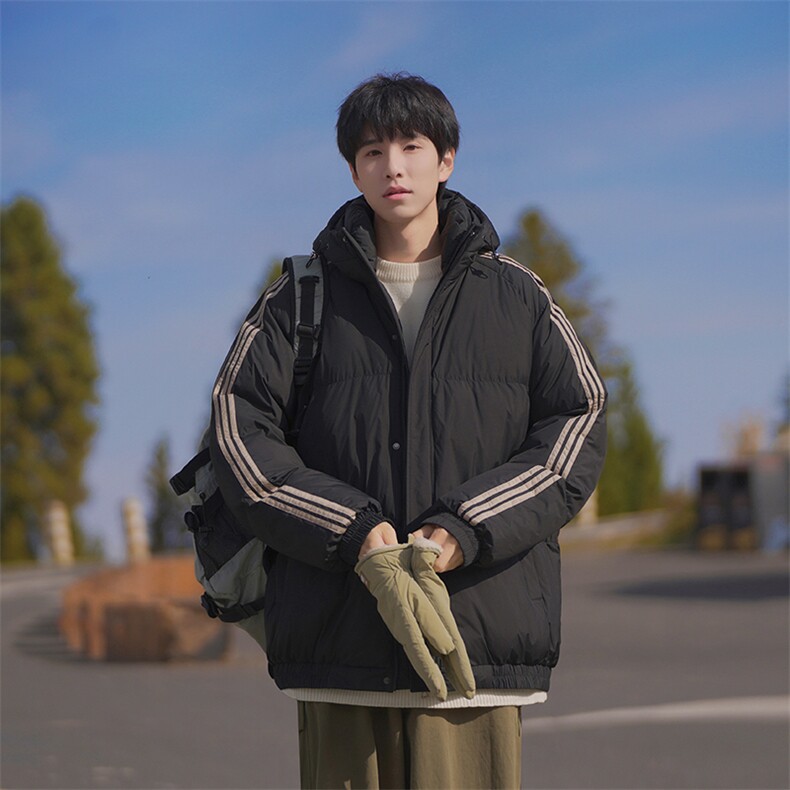 冬季港风三条杠撞色连帽棉衣加绒加厚拼色加厚棉衣外套MY6088P90,男装棉衣,电商A128