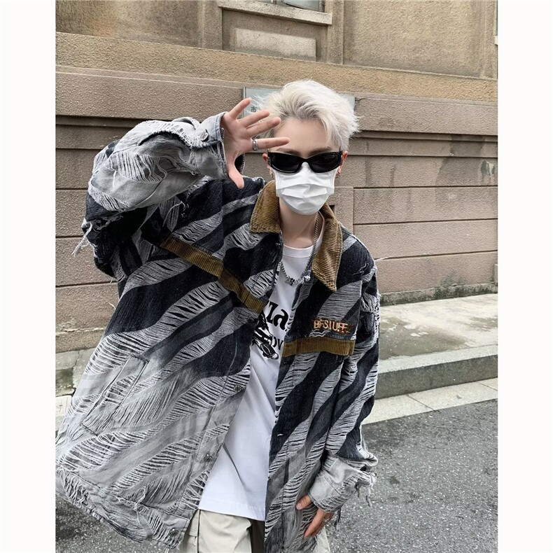 复古高街水洗破洞牛仔外套男女潮牌设计感宽松工装夹克J8616-P72，男装工装外套，星座1008-1