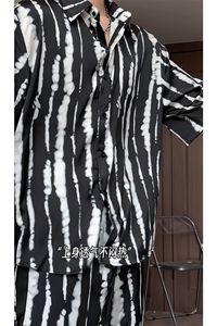 短袖衬衫男+短裤男潮流休闲套装男M-5XL大码TZ78719P50控98模特图图片