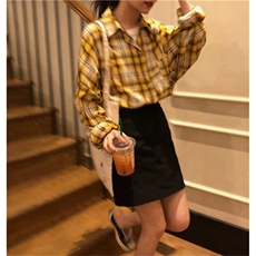 TC696-P45设计感小众格子衬衫女2025春秋韩版百搭学生宽松长袖，女装衬衫，星座617A-2