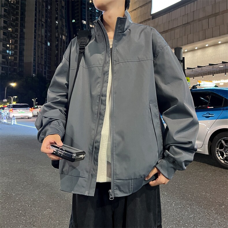 抖音直播飞行立领休闲纯色复古百搭外套美式教练夹克26188-39，男装夹克，星座1402-1