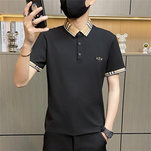 PL046-特P40欧货轻奢夏季短袖翻领POLO衫时尚格子撞色半袖青年T恤图片