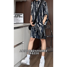 1短袖衬衫男+短裤潮流休闲套装男M-5XL大码TZ78719P50控98模特图，男装牛仔裤，星座226-2