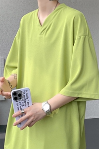 8XL-M短袖t恤男款夏季薄款垂感小V领七分袖加肥加大码DT005特P20图片