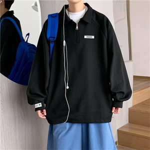 春秋情侣华夫格POLO衫外套克莱因蓝半拉链插肩袖卫衣男 W3571-P36图片
