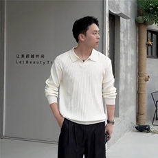 欧美翻领针织polo衫男高级感修身长袖卫衣v型叠领线衣保罗羊毛衫，男装针织衫/毛衣，星座506A