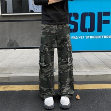 痞帅高街迷彩多口袋拼接直筒工装裤男大码长裤K24072-特P48控88，男装工装外套，电商A001