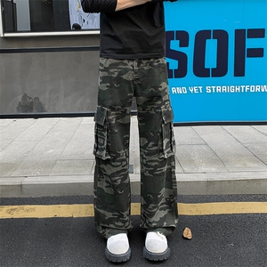 痞帅高街迷彩多口袋拼接直筒工装裤男大码长裤K24072-特P48控88图片