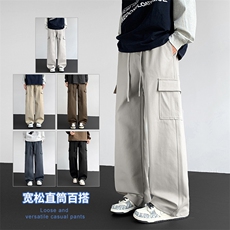 2025秋冬新款休闲男裤厚款直筒宽松松紧腰橡筋工装裤子潮3362-P43，男装工装外套，星座1006