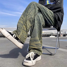 美式高街vibe宽松直筒垂感牛仔裤男潮牌复古小众设计休闲裤子，男装牛仔裤，星座410-7