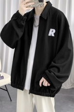2023秋装新品潮纯色青少年开衫夹克简约刺绣时尚外套男女483-P30，男装夹克，电商A441-1