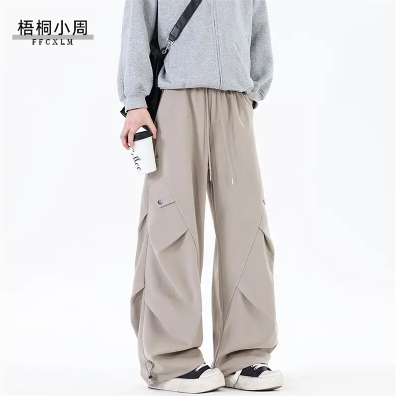 美式潮牌解构设计感褶皱工装裤男女秋冬阔腿百搭休闲长裤H235P50,男装工装外套,星座1013-1