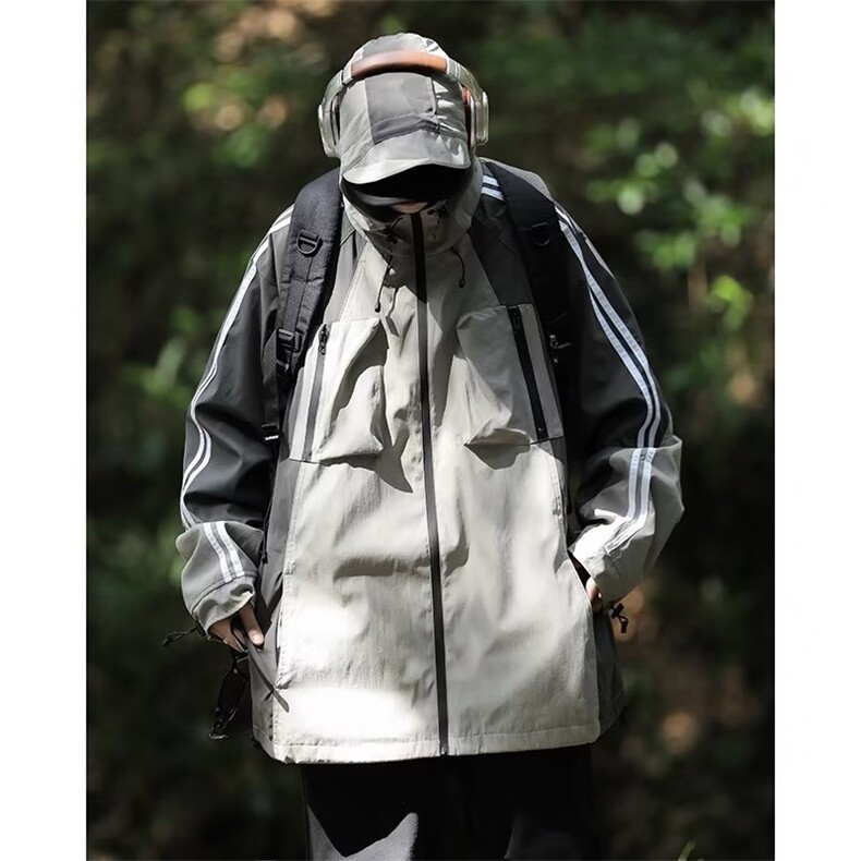 冲锋衣夹克男韩版拼色口袋连帽个性户外2024秋冬ins外套JK950-P65,男装夹克,星座1109-3