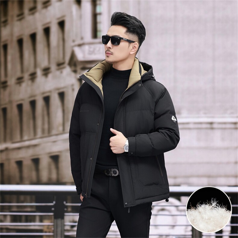 新款新标90绒中年羽绒服外套男士秋冬季连帽时尚休闲羽绒服大衣,男装羽绒服,钱塘723