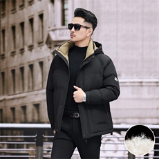 新款新标90绒中年羽绒服外套男士秋冬季连帽时尚休闲羽绒服大衣，男装羽绒服，钱塘723