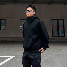 抖音得物高品质二开25秋冬美式重磅宽松纯色连帽拉链高领卫衣W65，男装卫衣，电商A486