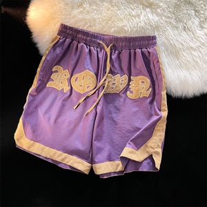 1麂皮绒拼接变色龙渐变冰丝短裤女大码中性风短裤男DK7721P45控59图片