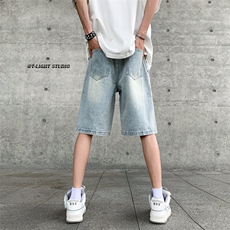 B221美式ins高街暗黑小众拼接牛仔短裤五分裤LK23068-P50控68，男装牛仔裤，电商B221