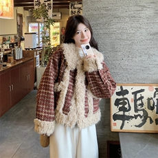 大货冬季加厚夹棉毛绒拼接外套#2590-P195-K288，女装短外套，2C111