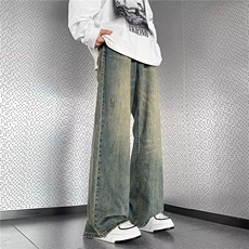 美式牛仔裤男水洗高街vibe裤子潮牌直筒宽松阔腿休闲裤00155-p45，男装牛仔裤，星座1008