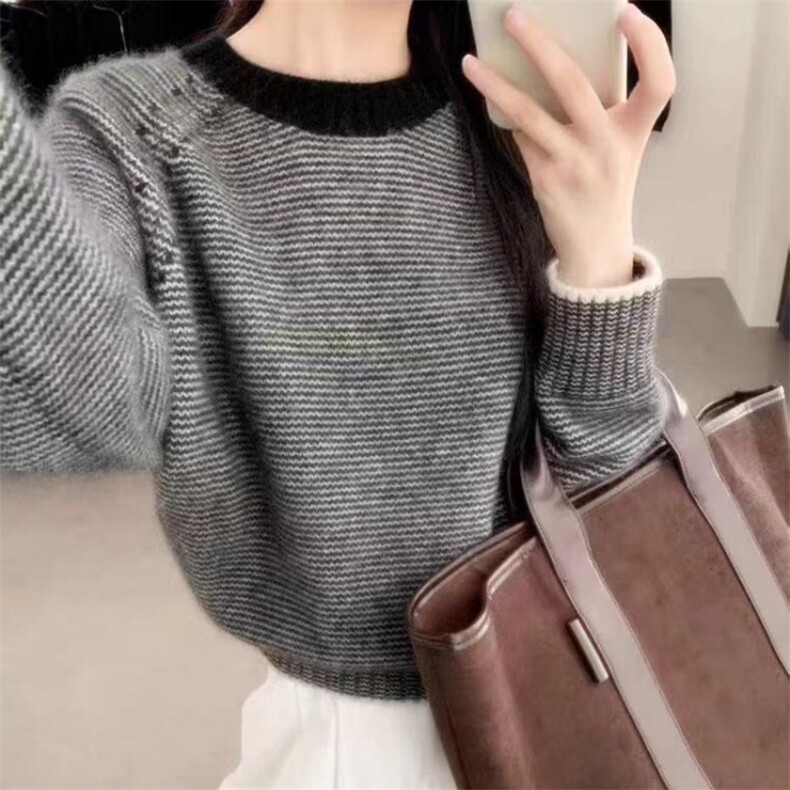 秋冬季羊毛休闲百搭时尚精致圆领宽松羊毛衫,女装羊毛衫,锦瑟羊绒