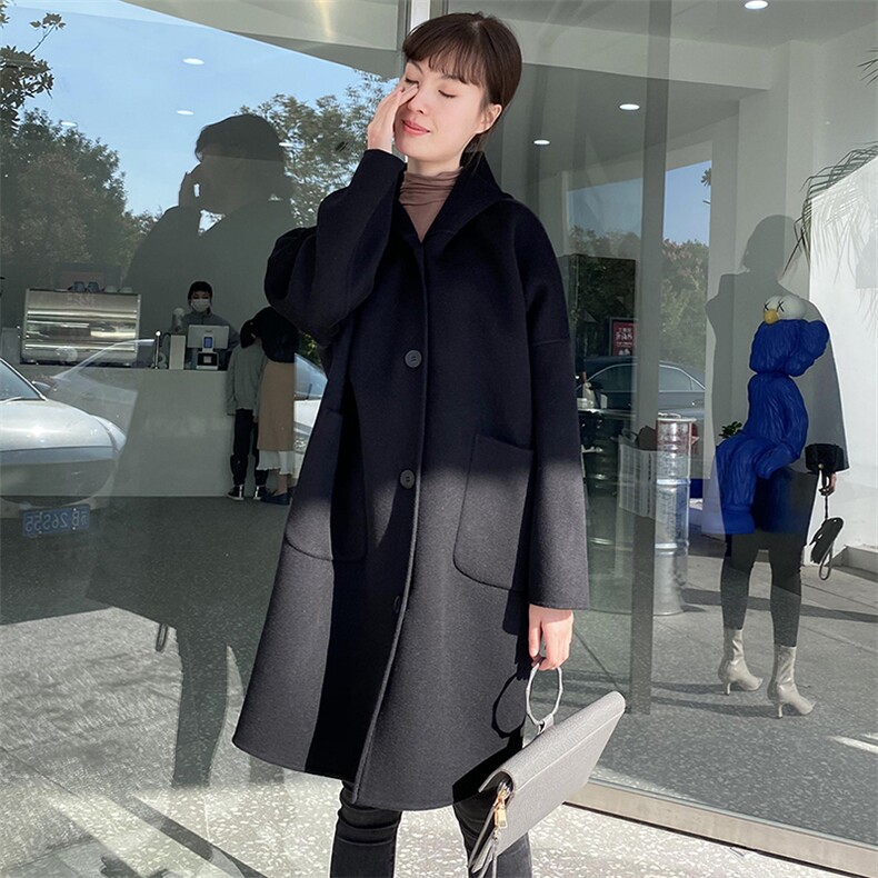 2025年秋季休闲连帽时尚百搭通勤简约双面呢羊毛大衣,女装双面呢大衣,琳尚羊绒