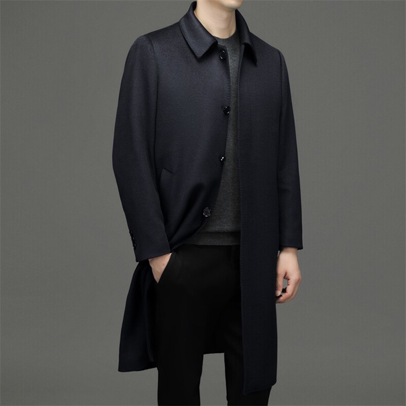 AE8905行政长款大衣羊毛羊绒高端翻领暗扣毛呢大衣外套，男装毛呢大衣，钱塘207-1