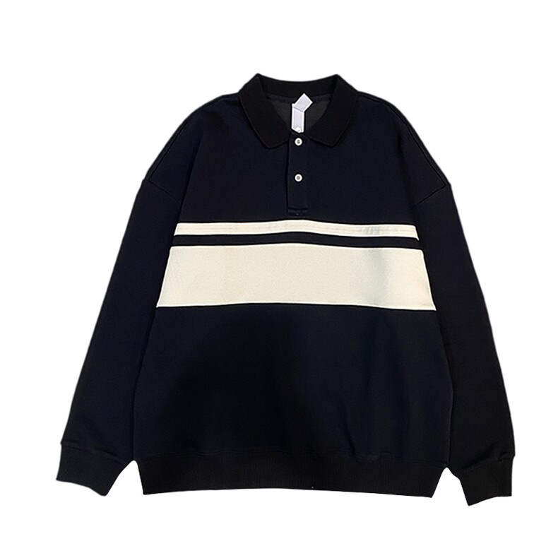 AW16/P68控98秋季社会小伙百搭条纹撞色polo领长袖卫衣男黑首,男装卫衣,星座305B-1