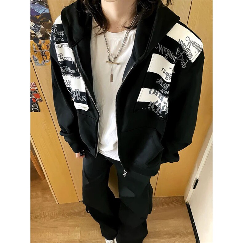 美式高街字母贴布开衫卫衣外套JK0158-P50图片