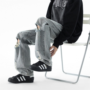 已出货 破洞漆点直筒牛仔长裤男KD608-P30图片