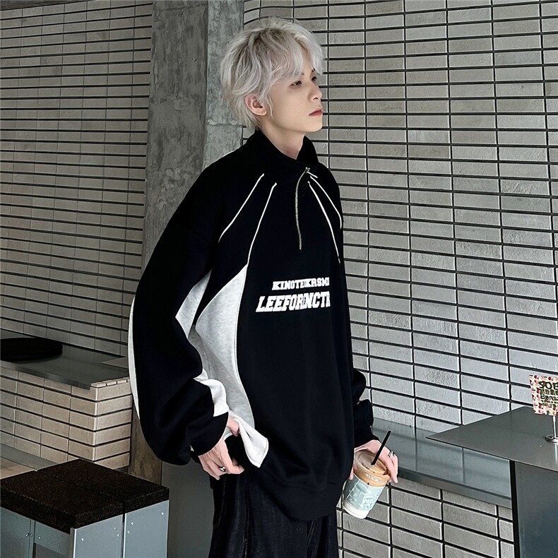美式拼接设计立领拉链卫衣男秋季撞色中班衣服W202-P68,男装卫衣,电商C307