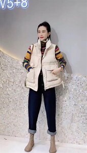 2021秋冬新款时尚韩版立领双口袋侧抽绳宽松百搭羽绒马甲,女装马甲,L·H·X