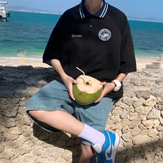 青春流行POLO衫新款宽松型日系时尚夏季潮五分袖男2023潮流，男装T恤，星座716-4