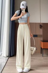 冰丝棉麻阔腿裤女夏季薄款高腰垂感防晒凉凉裤休闲窄版西装直筒裤图片