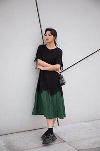 撞色连衣裙，女装连衣裙，TS