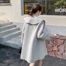 米白色披肩双面呢羊毛大衣女秋冬2025新款学院风减龄小个子外套，女装毛呢外套，千寻