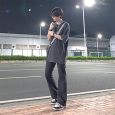 纯黑色微喇叭牛仔裤修身弹力KZ06-P55，男装牛仔裤，星座310A-4