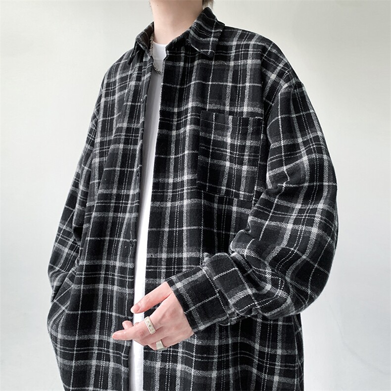 现货宽松格子衬衫小香风衬衣KD612-P5078,男装衬衫,电商D312-1