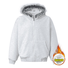 480G重磅加绒硬挺boxy秋冬美式高街超大毛领座山雕连帽卫衣厚外套，女装短外套，电商A486-1