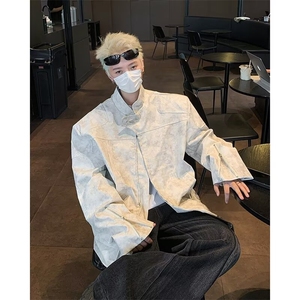 垫肩短款皮衣外套男款春秋季美式设计感机车夹克1001-1-JK932-P92图片