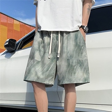 扎染冰丝短裤男夏季薄款潮牌美式凉感休闲中裤宽松直筒速干五分裤，男装牛仔裤，星座506A