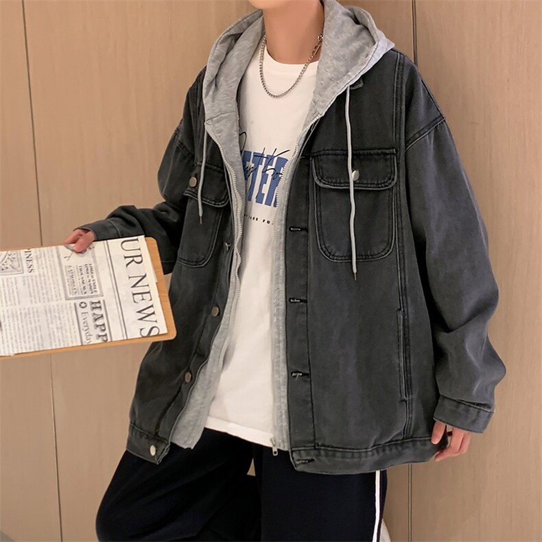 美式牛仔外套男假两件港风春秋季新款连帽上衣ins夹克WJ6658-p75,男装夹克,星座1008