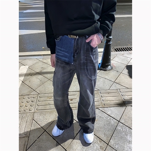 B221 美式ins高街暗黑小众个性拼接直筒牛仔裤 LK23141-P65 控88图片